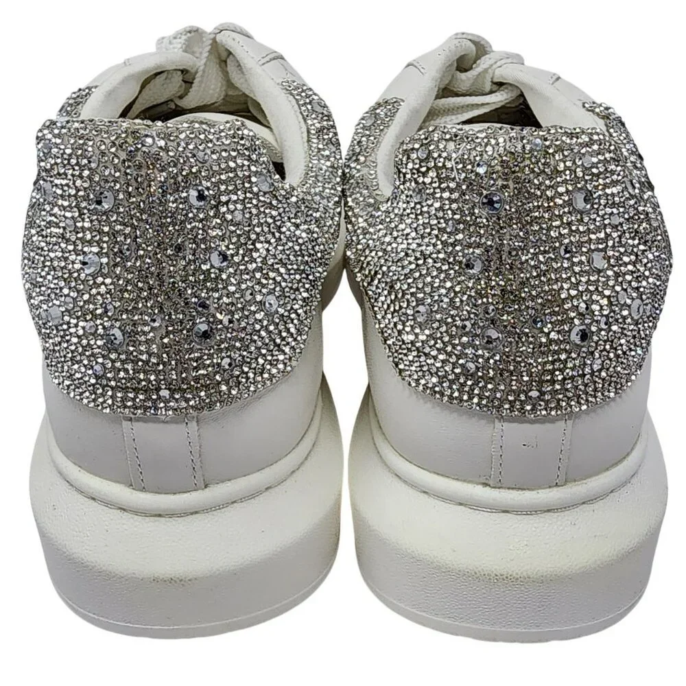 Steve Madden Womens White Sneakers With Rhinestone Heel, Size 11M - Picture 2 of 8